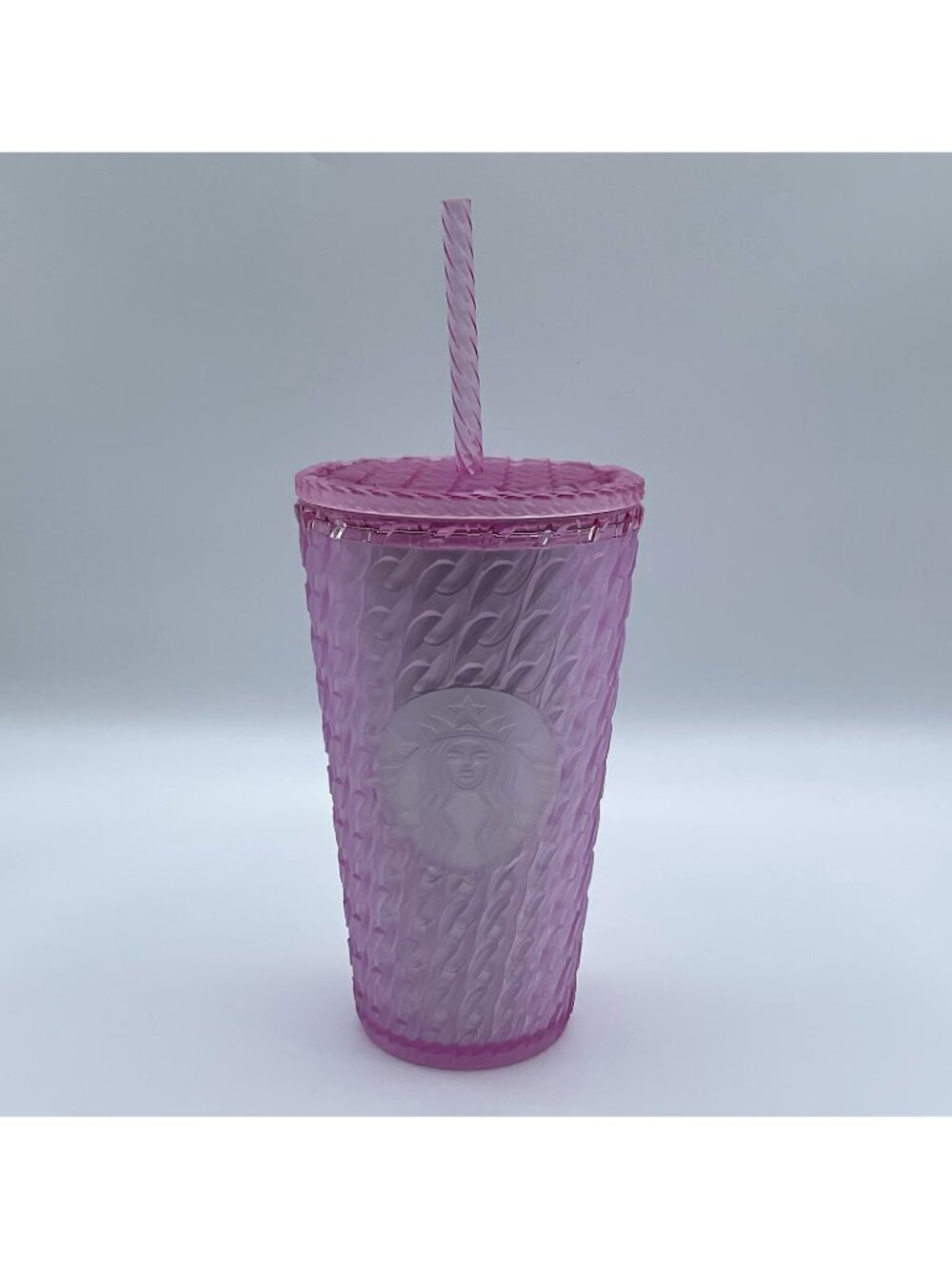 Starbucks 24 oz Pink Textured Plastic Cold Cup Tumbler Twist Lid Straw Siren